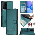 For TCL 50XE 5G Cat Rat Embossed Pattern RFID Leather Phone Case with Lanyard(Peacock Green)