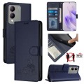 For vivo Y17S 4G Global Cat Rat Embossed Pattern RFID Leather Phone Case with Lanyard(Blue)