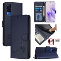 For vivo Y53S 4G / Y51A 2021 Cat Rat Embossed Pattern RFID Leather Phone Case with Lanyard(Blue)