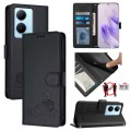 For vivo Y78+ 5G Global Cat Rat Embossed Pattern RFID Leather Phone Case with Lanyard(Black)