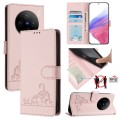 For vivo X100 Pro 5G Cat Rat Embossed Pattern RFID Leather Phone Case with Lanyard(Pink)