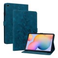 For Samsung Galaxy Tab S6 Lite Lily Embossed Leather Smart Tablet Case(Dark Blue)
