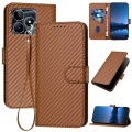 For Realme C53 / Narzo N53 YX0070 Carbon Fiber Buckle Leather Phone Case with Lanyard(Coffee)