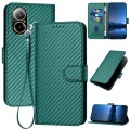 For Realme C67 4G Global YX0070 Carbon Fiber Buckle Leather Phone Case with Lanyard(Dark Green)