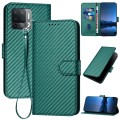 For OPPO A94 4G / F19 Pro YX0070 Carbon Fiber Buckle Leather Phone Case with Lanyard(Dark Green)