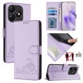 For itel P55 4G Cat Rat Embossed Pattern RFID Leather Phone Case with Lanyard(Purple)