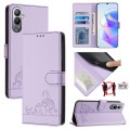 For Tecno POVA 4 Cat Rat Embossed Pattern RFID Leather Phone Case with Lanyard(Purple)