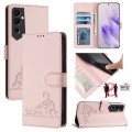 For Tecno Pova NEO 2 Cat Rat Embossed Pattern RFID Leather Phone Case with Lanyard(Pink)