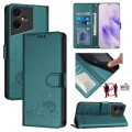 For Tecno Pova Neo 3 Cat Rat Embossed Pattern RFID Leather Phone Case with Lanyard(Peacock Green)