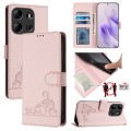 For Tecno POP 7 / POP 7 Pro Cat Rat Embossed Pattern RFID Leather Phone Case with Lanyard(Pink)
