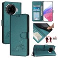 For Tecno Camon 30 Pro 5G Cat Rat Embossed Pattern RFID Leather Phone Case with Lanyard(Peacock Gree