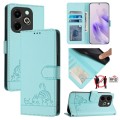 For Infinix Hot 40I Cat Rat Embossed Pattern RFID Leather Phone Case with Lanyard(Mint Green)