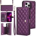 For iPhone 13 Pro Crossbody Multifunction Rhombic Leather Phone Case(Dark Purple)