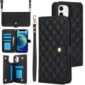 For iPhone 12 / 12 Pro Crossbody Multifunction Rhombic Leather Phone Case(Black)