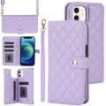 For iPhone 11 Crossbody Multifunction Rhombic Leather Phone Case(Purple)