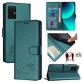 For Xiaomi Redmi 10 5G Cat Rat Embossed Pattern RFID Leather Phone Case with Lanyard(Peacock Green)