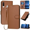 For Huawei P30 Llite / Nova 4e YX0070 Carbon Fiber Buckle Leather Phone Case with Lanyard(Coffee)