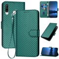 For Huawei P30 Llite / Nova 4e YX0070 Carbon Fiber Buckle Leather Phone Case with Lanyard(Dark Green