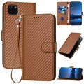 For Huawei Y5p YX0070 Carbon Fiber Buckle Leather Phone Case with Lanyard(Coffee)