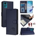 For Motorola Moto E22s 4G Global Cat Rat Embossed Pattern RFID Leather Phone Case with Lanyard(Blue)