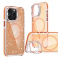 For iPhone 11 Pro Max Two-color Glitter Powder Lens Holder Magsafe Phone Case(Orange)