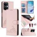 For OnePlus Nord CE 3 Lite 5G Cat Rat Embossed Pattern RFID Leather Phone Case with Lanyard(Pink)