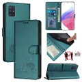 For Samsung Galaxy A51 5G Cat Rat Embossed Pattern RFID Leather Phone Case with Lanyard(Peacock Gree