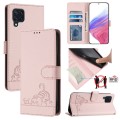 For Samsung Galaxy M32 4G Global/M22 Cat Rat Embossed Pattern RFID Leather Phone Case with Lanyard(P