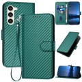 For Samsung Galaxy S23 5G YX0070 Carbon Fiber Buckle Leather Phone Case with Lanyard(Dark Green)