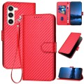 For Samsung Galaxy S23+ 5G YX0070 Carbon Fiber Buckle Leather Phone Case with Lanyard(Red)