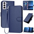 For Samsung Galaxy S21 FE 5G YX0070 Carbon Fiber Buckle Leather Phone Case with Lanyard(Royal Blue)
