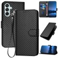 For Samsung Galaxy M15 / F15 YX0070 Carbon Fiber Buckle Leather Phone Case with Lanyard(Black)