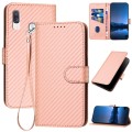 For Samsung Galaxy A40 YX0070 Carbon Fiber Buckle Leather Phone Case with Lanyard(Pink)