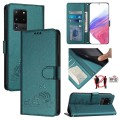 For Samsung Galaxy S20 Ultra Cat Rat Embossed Pattern RFID Leather Phone Case with Lanyard(Peacock G