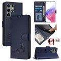 For Samsung Galaxy S23 Ultra 5G Cat Rat Embossed Pattern RFID Leather Phone Case with Lanyard(Blue)