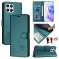 For Honor X8 4G/X30i 5G Cat Rat Embossed Pattern RFID Leather Phone Case with Lanyard(Peacock Green)
