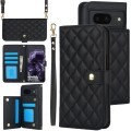 For Google Pixel 8a Crossbody Multifunction Rhombic Leather Phone Case(Black)