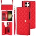 For Samsung Galaxy S23 Ultra 5G Crossbody Multifunction Rhombic Leather Phone Case(Red)