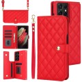 For Samsung Galaxy S21 Ultra 5G Crossbody Multifunction Rhombic Leather Phone Case(Red)