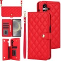 For Samsung Galaxy A15 4G/5G Crossbody Multifunction Rhombic Leather Phone Case(Red)