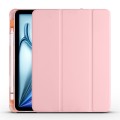 For iPad Air 11 2024 3-fold TPU Leather Smart Tablet Case with Pen Slot(Pink)