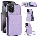 For iPhone 15 Pro YM015 Crossbody Rhombic Card Bag RFID Phone Case(Light Purple)
