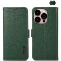 For iPhone 16 Pro KHAZNEH Side-Magnetic Litchi Genuine Leather RFID Case(Green)
