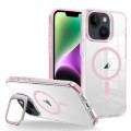 For iPhone 14 Plus J2 High Transparent MagSafe Magnetic Frame Holder Phone Case(Pink)