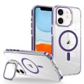 For iPhone 11 J2 High Transparent MagSafe Magnetic Frame Holder Phone Case(Dark Purple)
