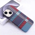 For iPhone 14 Kevlar Carbon Fiber Texture MagSafe Magnetic Phone Case(Red Blue Checkered)