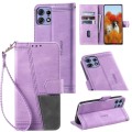 For Motorola Edge 50 Pro TTUDRCH Embossed Line Splicing Leather Phone Case(Purple)
