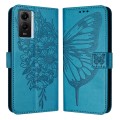 For vivo Y55 5G Global / Y55s 2023 5G Embossed Butterfly Leather Phone Case(Blue)