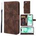 For iPhone 15 Plus Skin Feel Geometric Lines Leather Phone Case(Brown)