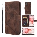 For iPhone 15 Skin Feel Geometric Lines Leather Phone Case(Brown)
